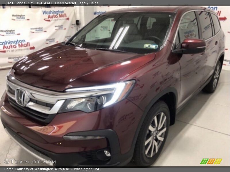 Deep Scarlet Pearl / Beige 2021 Honda Pilot EX-L AWD