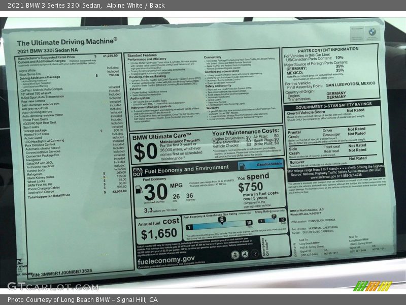 Alpine White / Black 2021 BMW 3 Series 330i Sedan