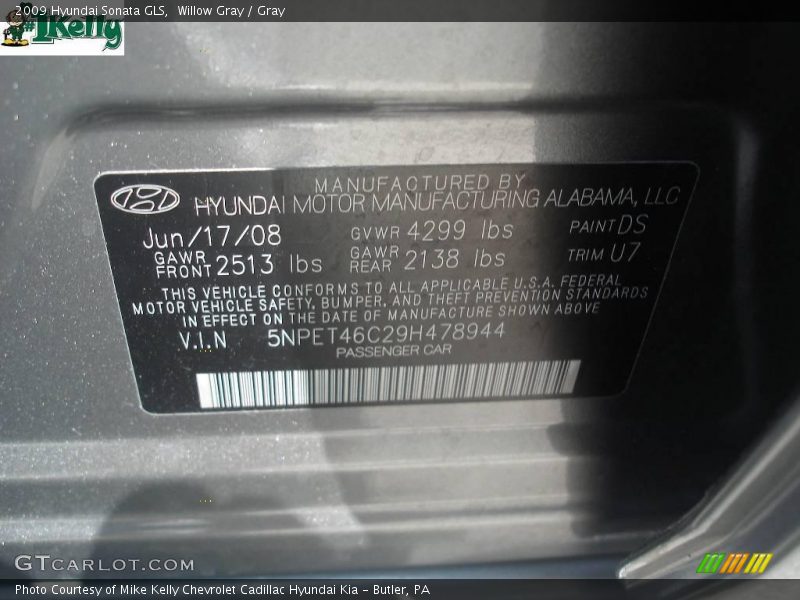 Willow Gray / Gray 2009 Hyundai Sonata GLS