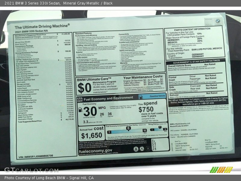 Mineral Gray Metallic / Black 2021 BMW 3 Series 330i Sedan