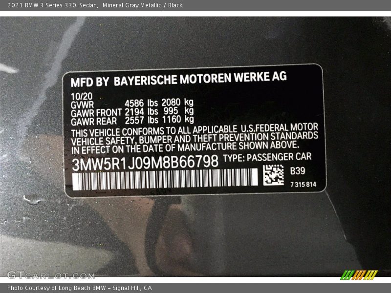 Mineral Gray Metallic / Black 2021 BMW 3 Series 330i Sedan
