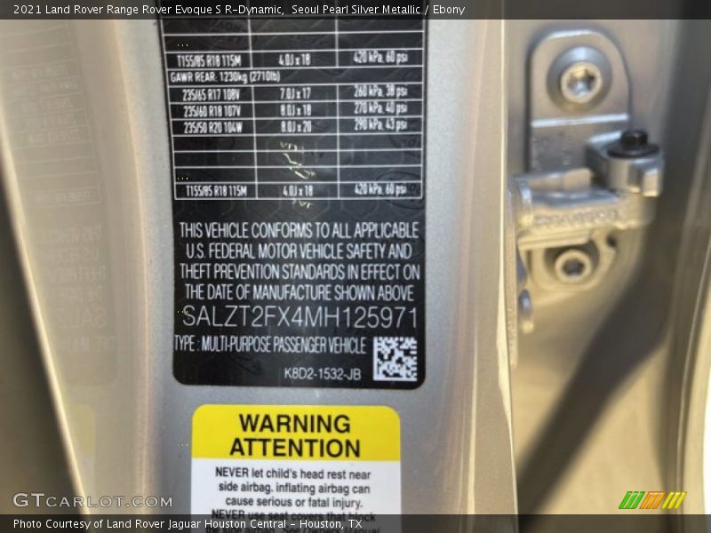 Seoul Pearl Silver Metallic / Ebony 2021 Land Rover Range Rover Evoque S R-Dynamic