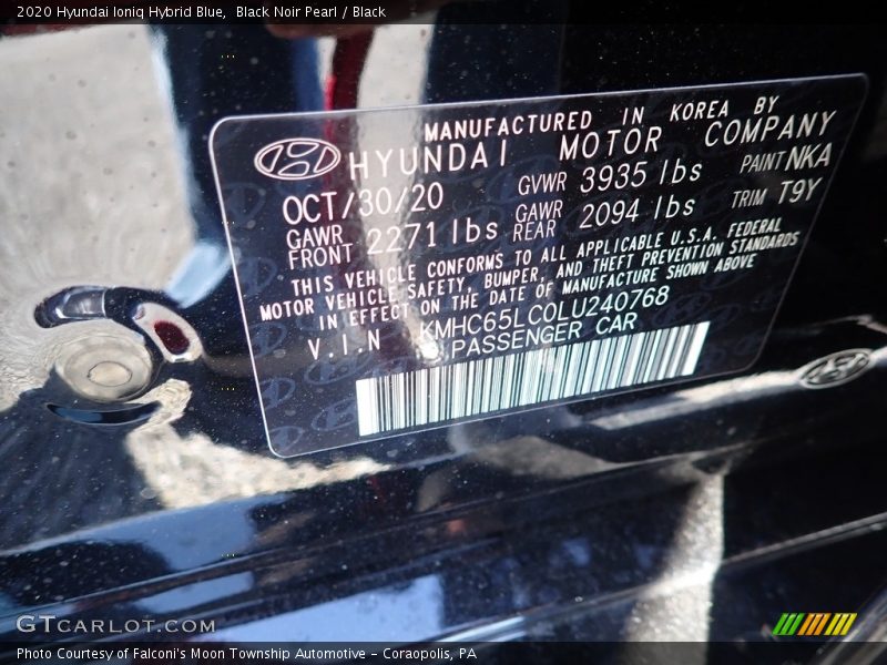 Black Noir Pearl / Black 2020 Hyundai Ioniq Hybrid Blue