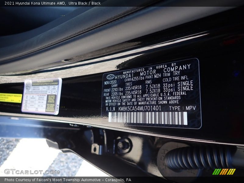 Ultra Black / Black 2021 Hyundai Kona Ultimate AWD