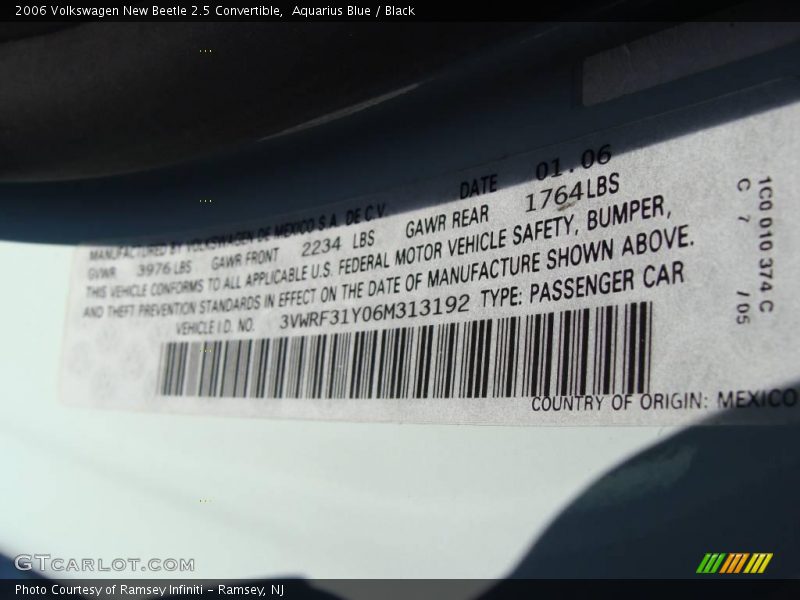 Aquarius Blue / Black 2006 Volkswagen New Beetle 2.5 Convertible