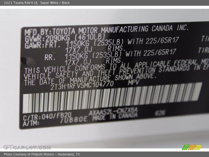Super White / Black 2021 Toyota RAV4 LE