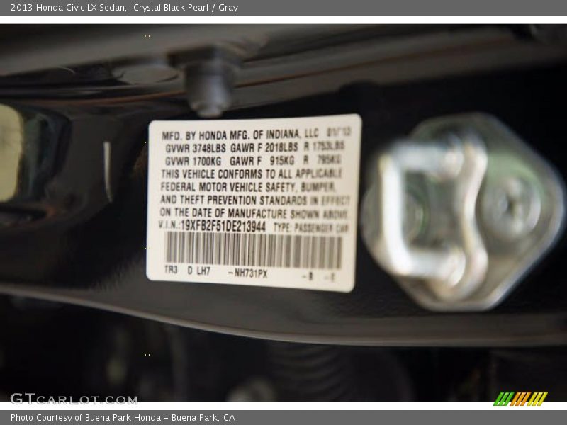 Crystal Black Pearl / Gray 2013 Honda Civic LX Sedan