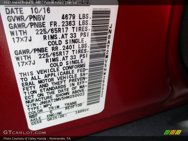 Palatial Ruby / Charcoal 2017 Nissan Rogue SL AWD