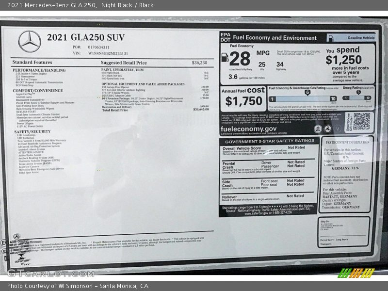 Night Black / Black 2021 Mercedes-Benz GLA 250