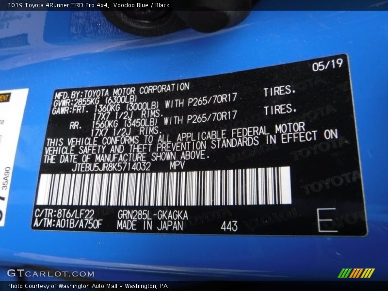 2019 4Runner TRD Pro 4x4 Voodoo Blue Color Code 8T6