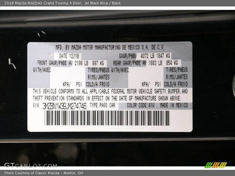 Jet Black Mica / Black 2018 Mazda MAZDA3 Grand Touring 4 Door