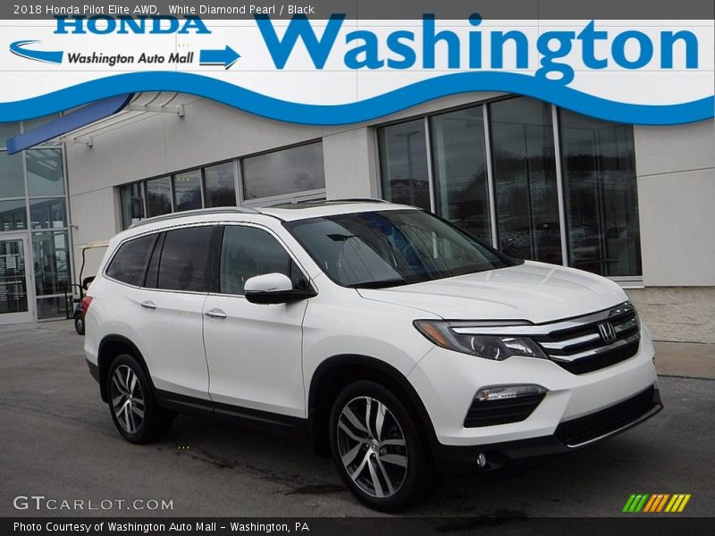 White Diamond Pearl / Black 2018 Honda Pilot Elite AWD