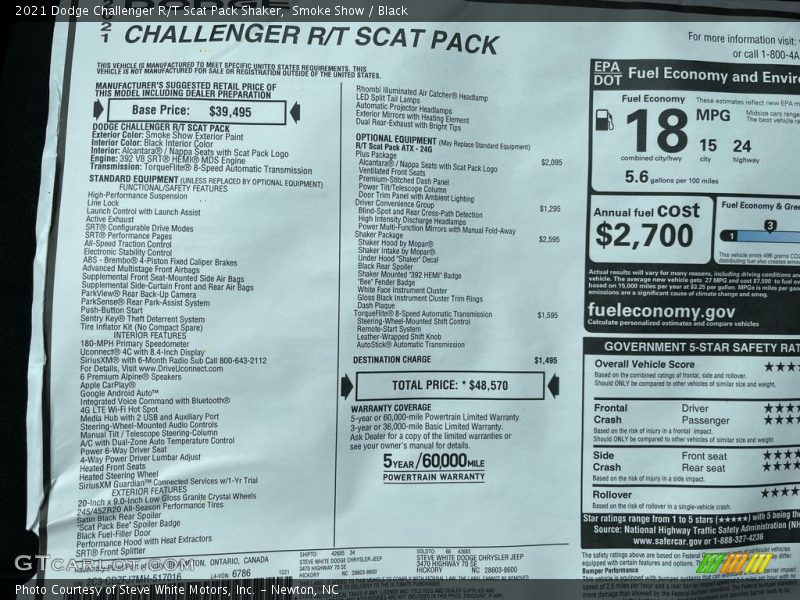  2021 Challenger R/T Scat Pack Shaker Window Sticker