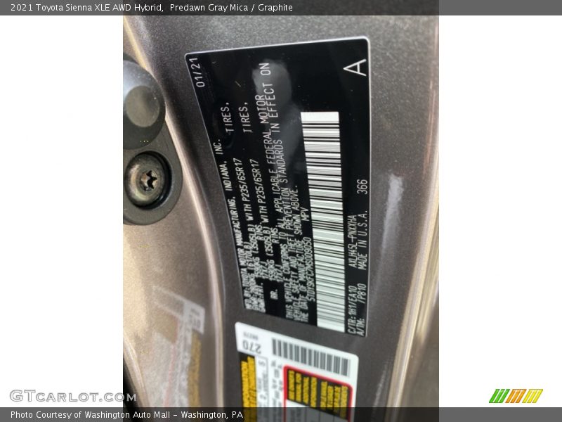 Predawn Gray Mica / Graphite 2021 Toyota Sienna XLE AWD Hybrid