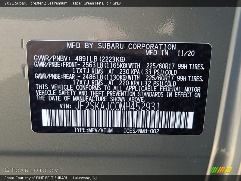 Jasper Green Metallic / Gray 2021 Subaru Forester 2.5i Premium
