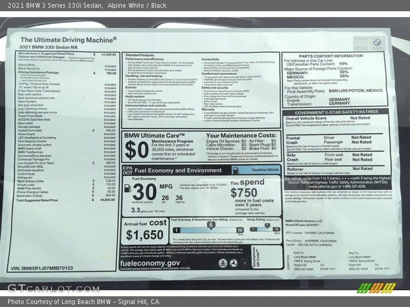 Alpine White / Black 2021 BMW 3 Series 330i Sedan