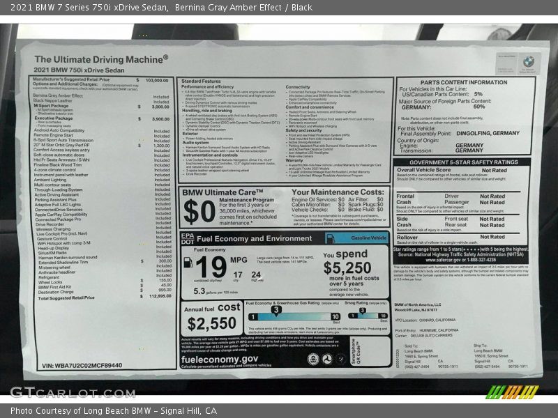 Bernina Gray Amber Effect / Black 2021 BMW 7 Series 750i xDrive Sedan