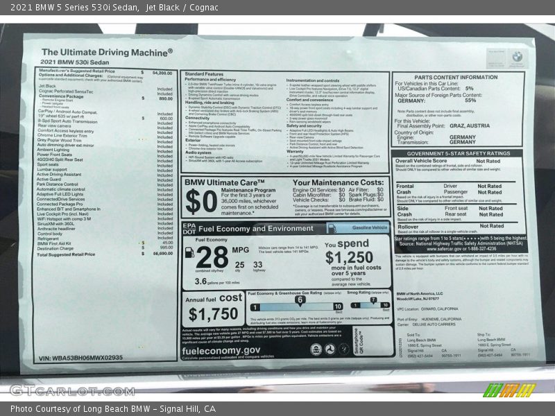 Jet Black / Cognac 2021 BMW 5 Series 530i Sedan