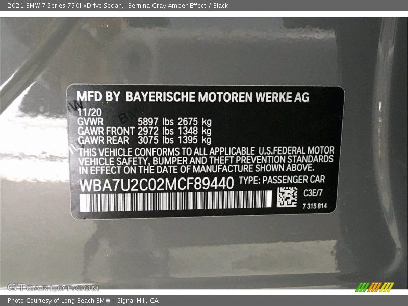 2021 7 Series 750i xDrive Sedan Bernina Gray Amber Effect Color Code C3E