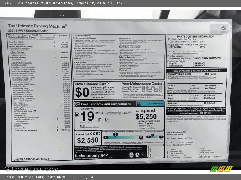 Dravit Gray Metallic / Black 2021 BMW 7 Series 750i xDrive Sedan