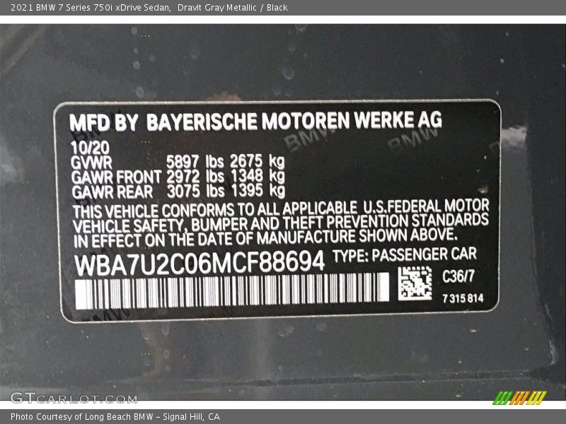 Dravit Gray Metallic / Black 2021 BMW 7 Series 750i xDrive Sedan