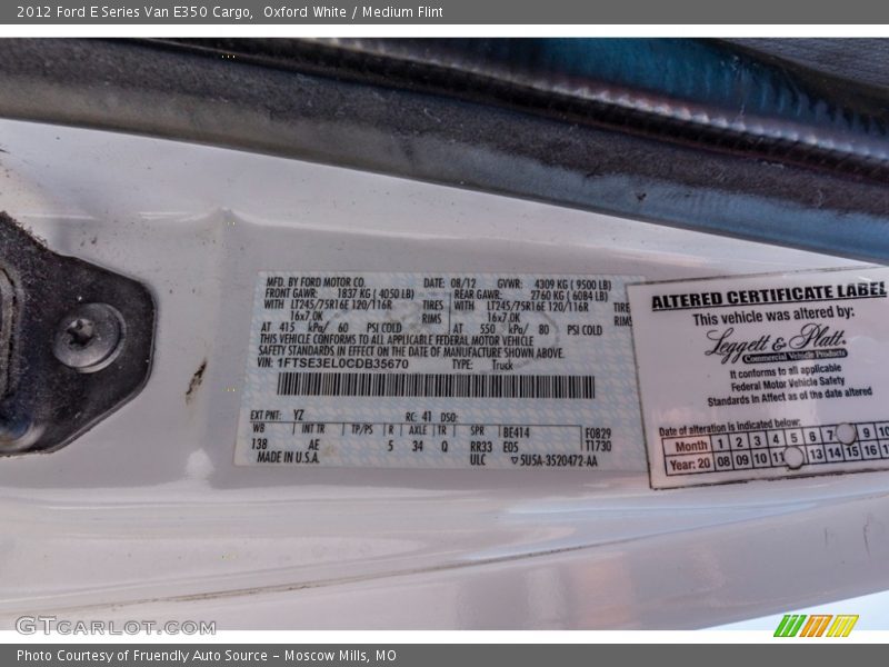 Oxford White / Medium Flint 2012 Ford E Series Van E350 Cargo