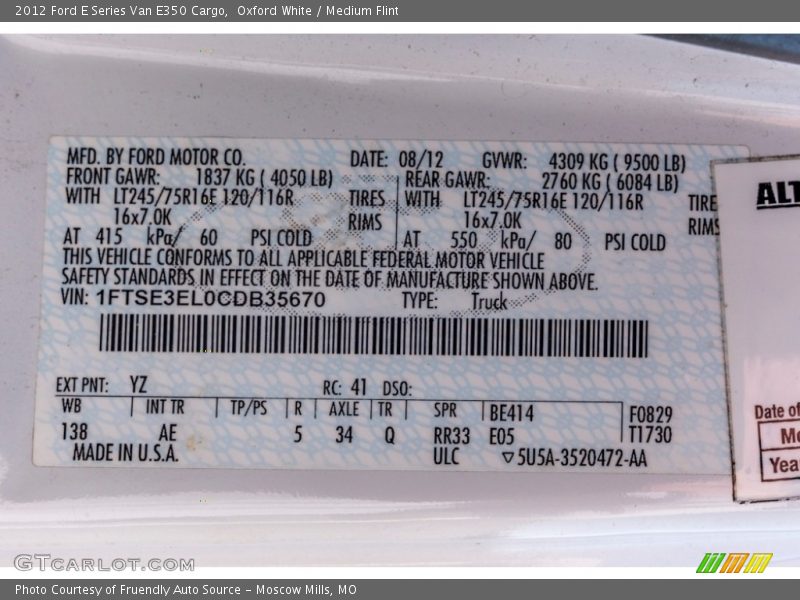 Oxford White / Medium Flint 2012 Ford E Series Van E350 Cargo