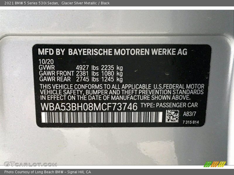 Glacier Silver Metallic / Black 2021 BMW 5 Series 530i Sedan