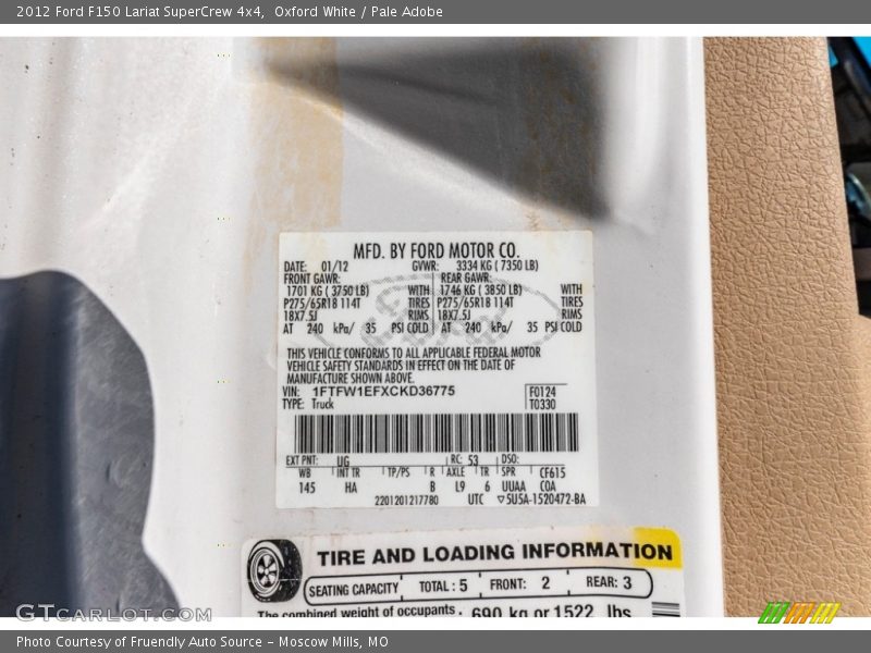 Oxford White / Pale Adobe 2012 Ford F150 Lariat SuperCrew 4x4