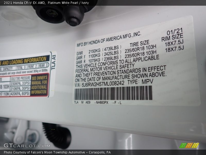Platinum White Pearl / Ivory 2021 Honda CR-V EX AWD
