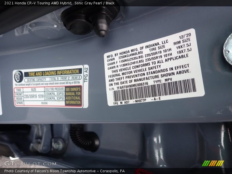 2021 CR-V Touring AWD Hybrid Sonic Gray Pearl Color Code NH877P