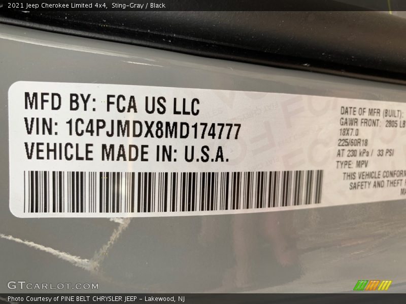 Sting-Gray / Black 2021 Jeep Cherokee Limited 4x4