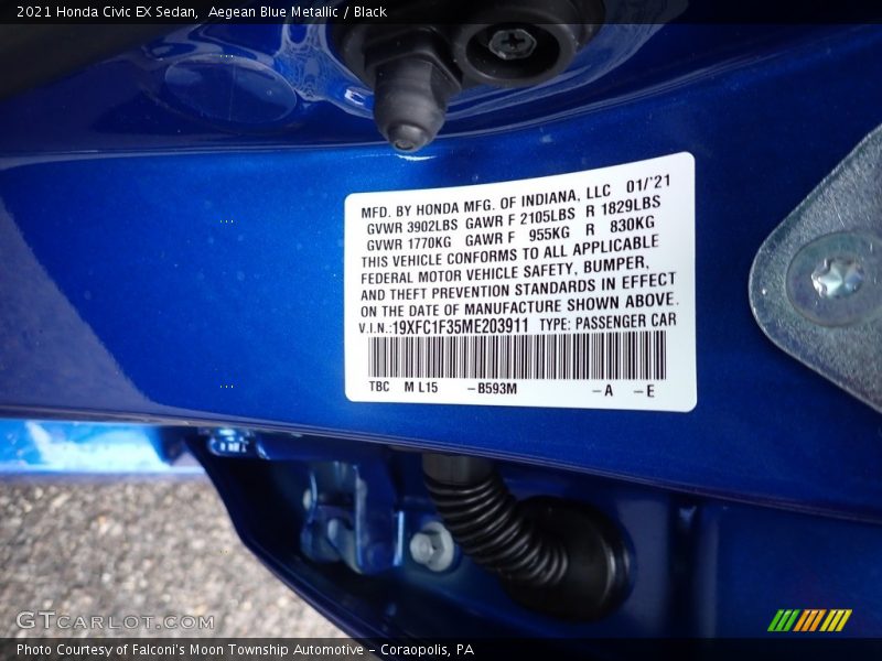 Aegean Blue Metallic / Black 2021 Honda Civic EX Sedan