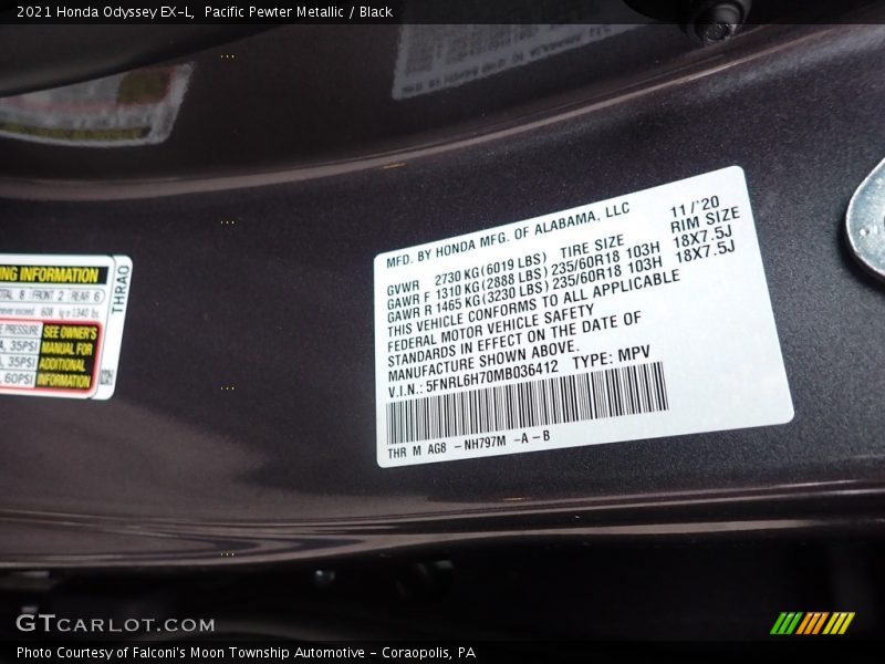 Pacific Pewter Metallic / Black 2021 Honda Odyssey EX-L