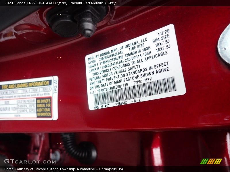 Radiant Red Metallic / Gray 2021 Honda CR-V EX-L AWD Hybrid