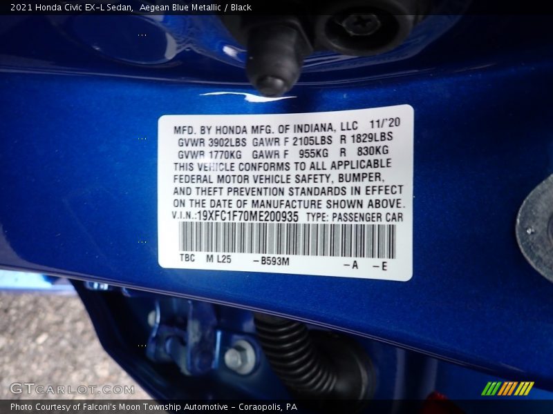 Aegean Blue Metallic / Black 2021 Honda Civic EX-L Sedan