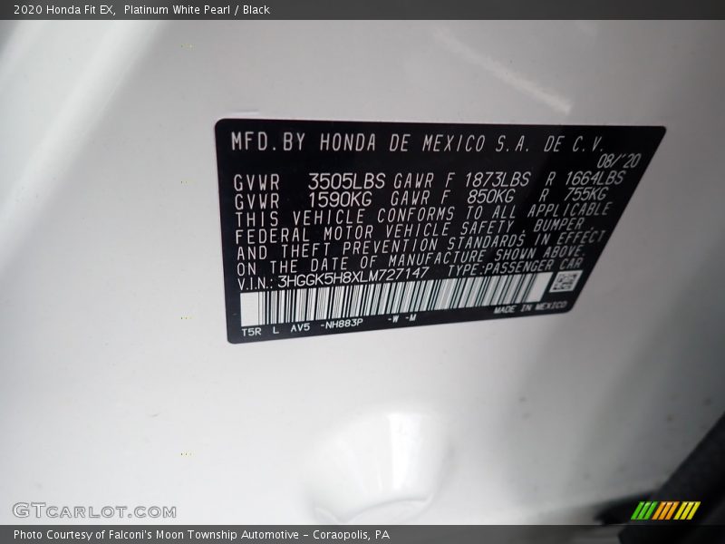 Platinum White Pearl / Black 2020 Honda Fit EX