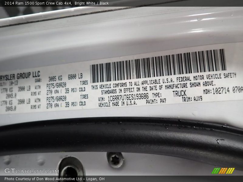 2014 1500 Sport Crew Cab 4x4 Bright White Color Code PW7