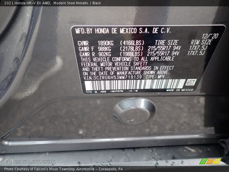 Modern Steel Metallic / Black 2021 Honda HR-V EX AWD