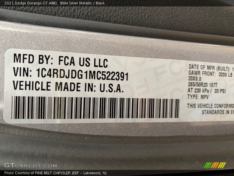 Billet Silver Metallic / Black 2021 Dodge Durango GT AWD
