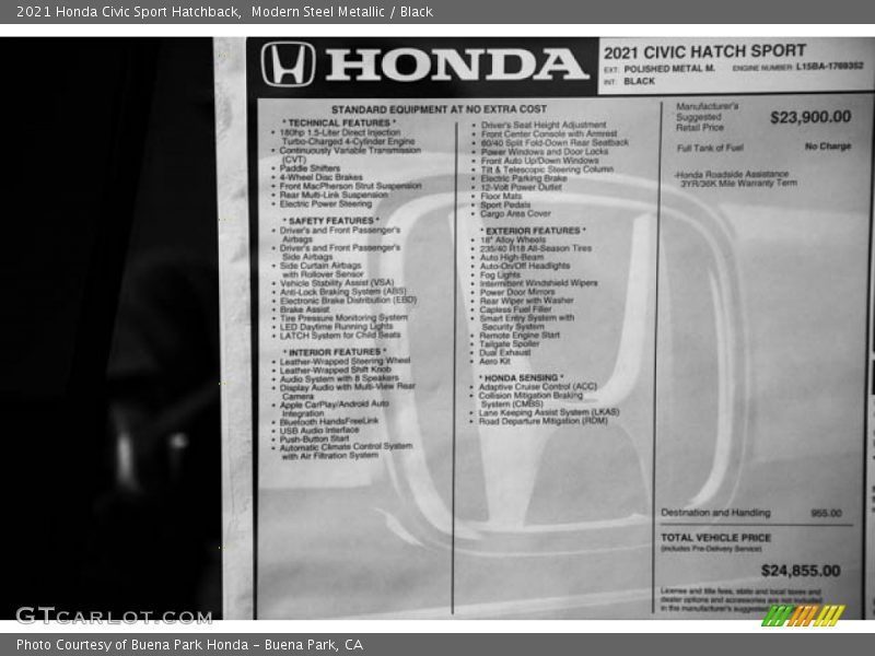 Modern Steel Metallic / Black 2021 Honda Civic Sport Hatchback