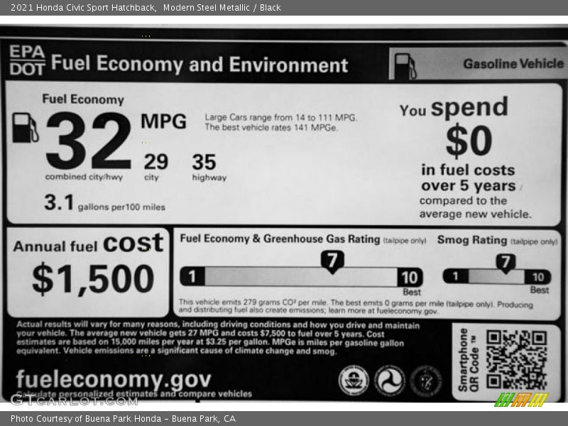 Modern Steel Metallic / Black 2021 Honda Civic Sport Hatchback