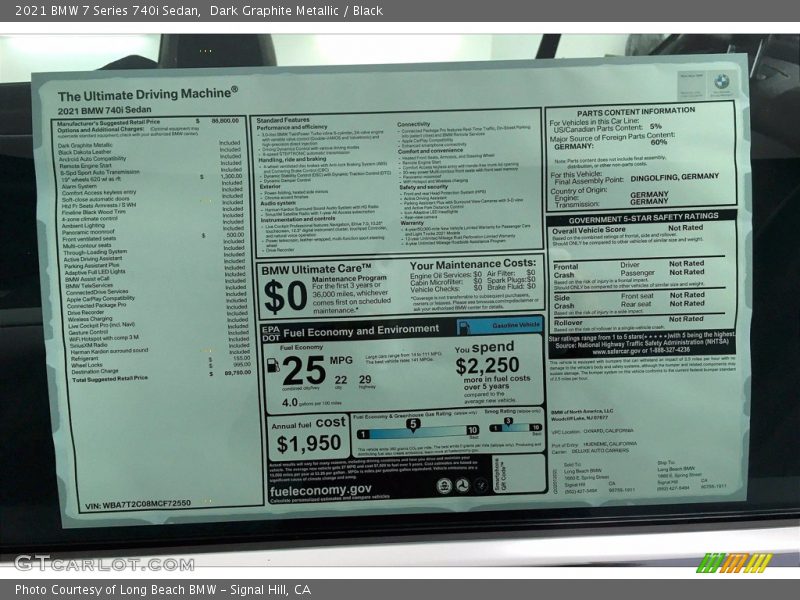 Dark Graphite Metallic / Black 2021 BMW 7 Series 740i Sedan