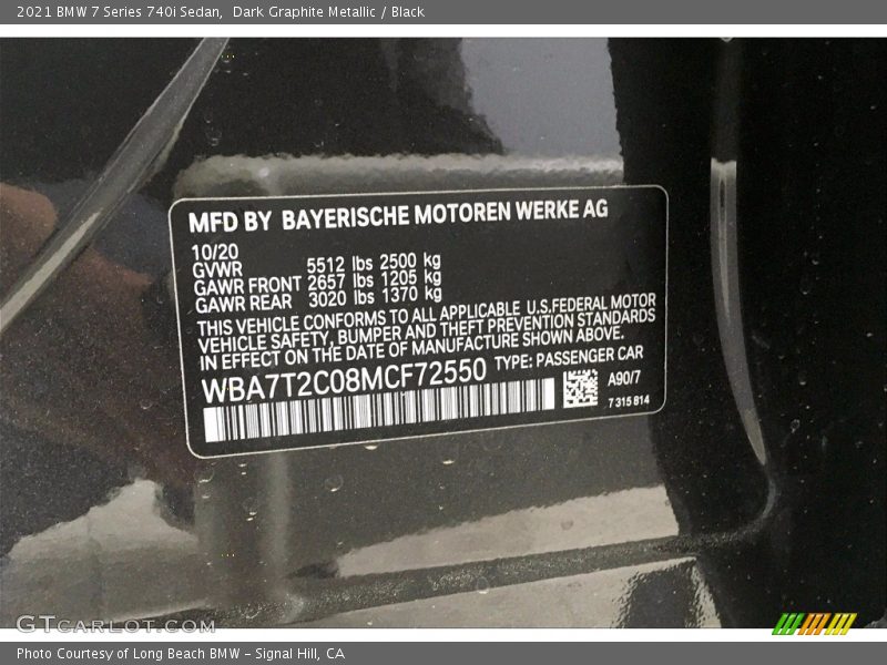 Dark Graphite Metallic / Black 2021 BMW 7 Series 740i Sedan