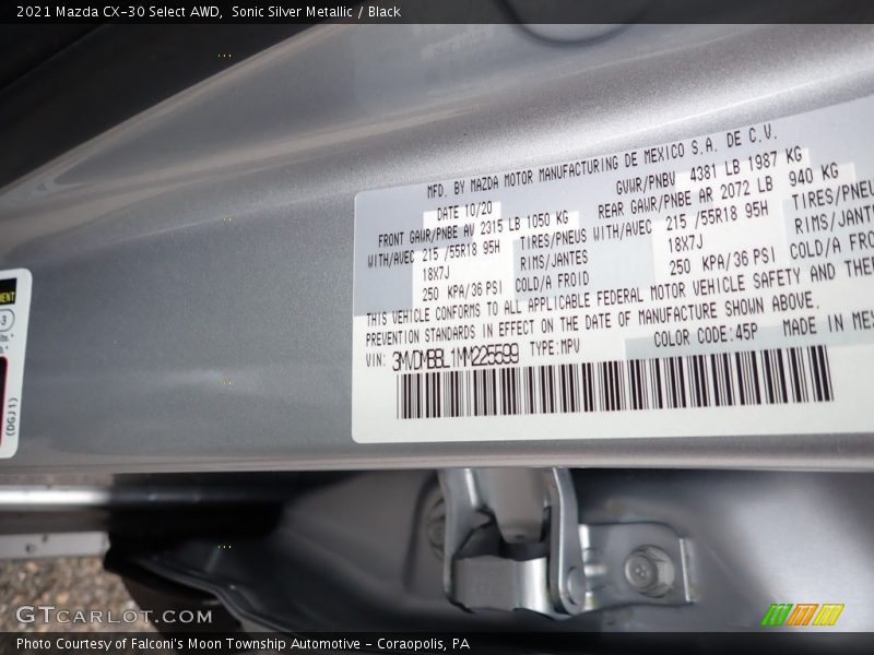 Sonic Silver Metallic / Black 2021 Mazda CX-30 Select AWD