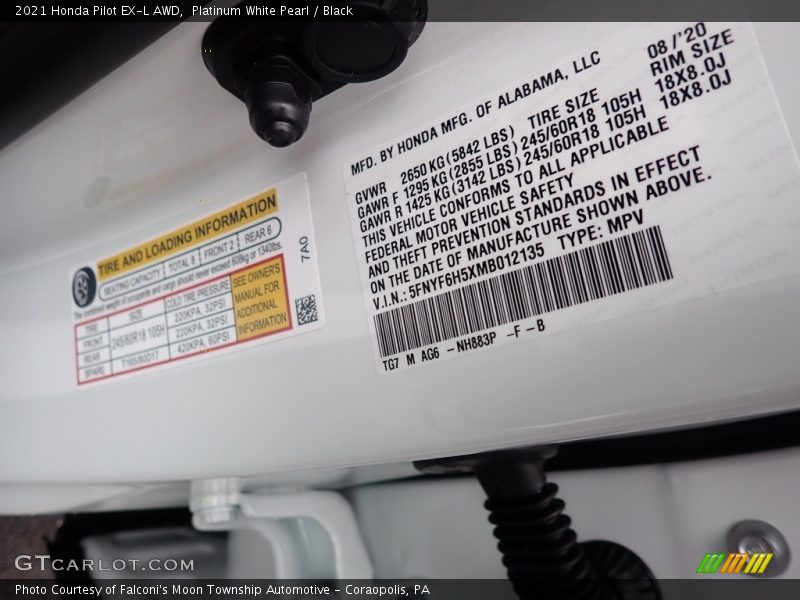 Platinum White Pearl / Black 2021 Honda Pilot EX-L AWD