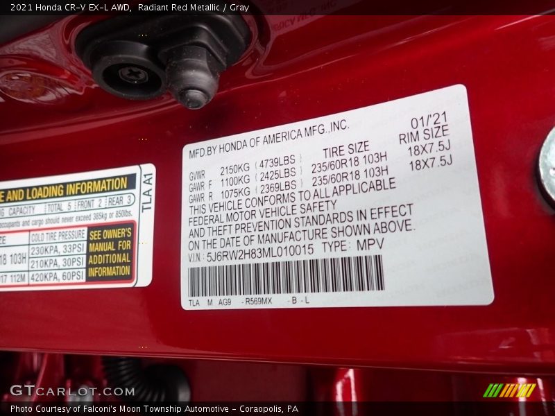 Radiant Red Metallic / Gray 2021 Honda CR-V EX-L AWD