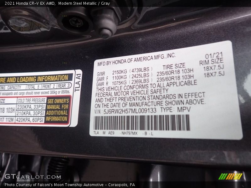 Modern Steel Metallic / Gray 2021 Honda CR-V EX AWD