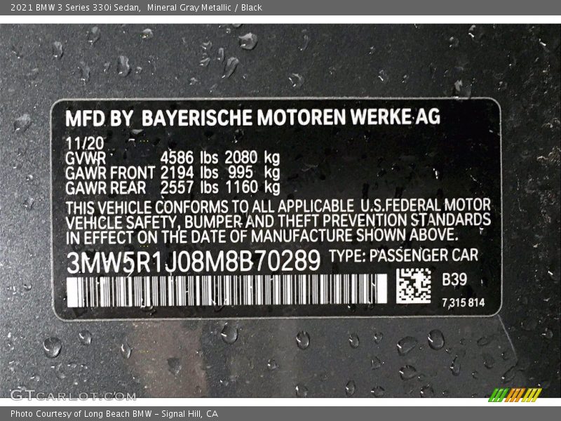 Mineral Gray Metallic / Black 2021 BMW 3 Series 330i Sedan