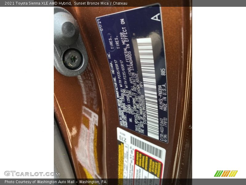 2021 Sienna XLE AWD Hybrid Sunset Bronze Mica Color Code 4U3